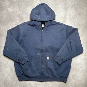 Vintage Carhartt Distressed 3XL-4XL Navy Long Sleeve Full Zip Mesh Lined Hoodie